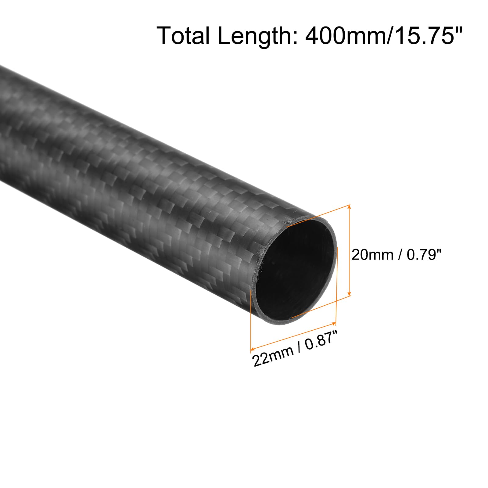 QUARKZMAN 2Pcs Tubes en Fibre de Carbone 20 x 22 x 400mm Surface Mate Tige Enroulée en Carbone 3K pour avion RC Quadcopter Multicoptère
