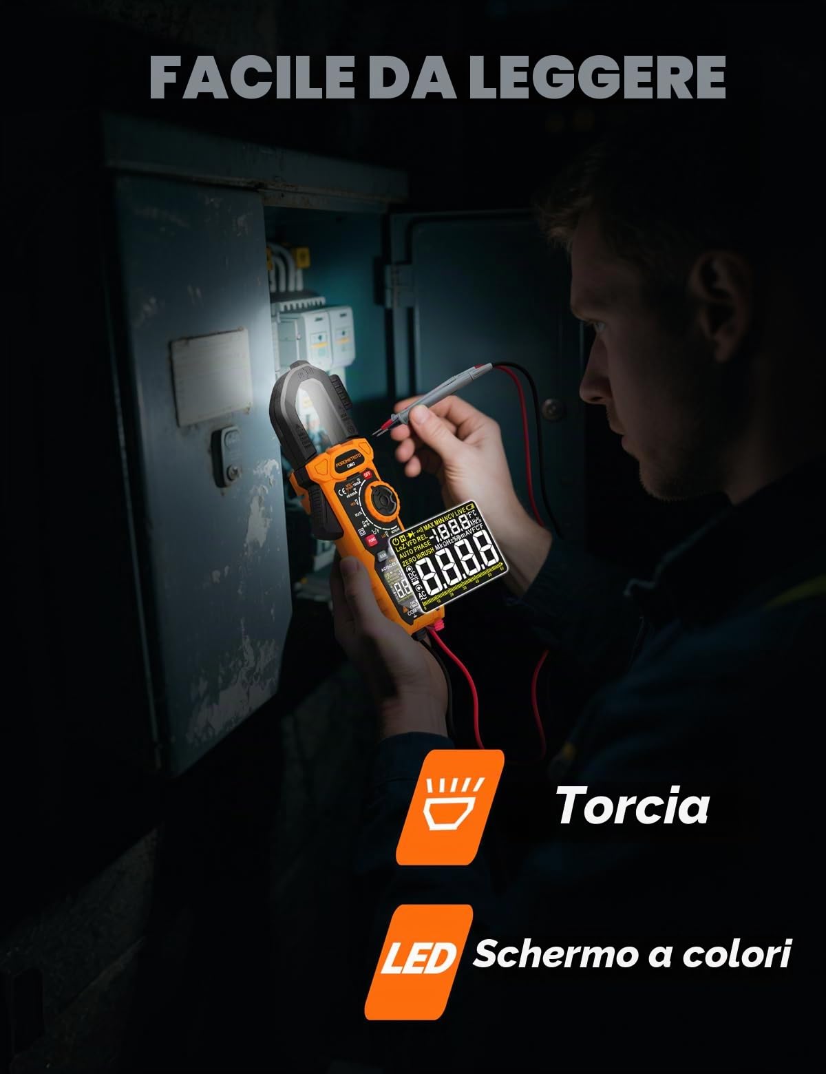 Pinza Amperometrica Professionale 6000 Counts TRMS 1000 A con VFD e LoZ, Voltmetro Amperometro CM02 CA 750V/CC 1000V, Misura AC/DC, Corrente d'Avviamento, NCV, Temperatura, Capacità