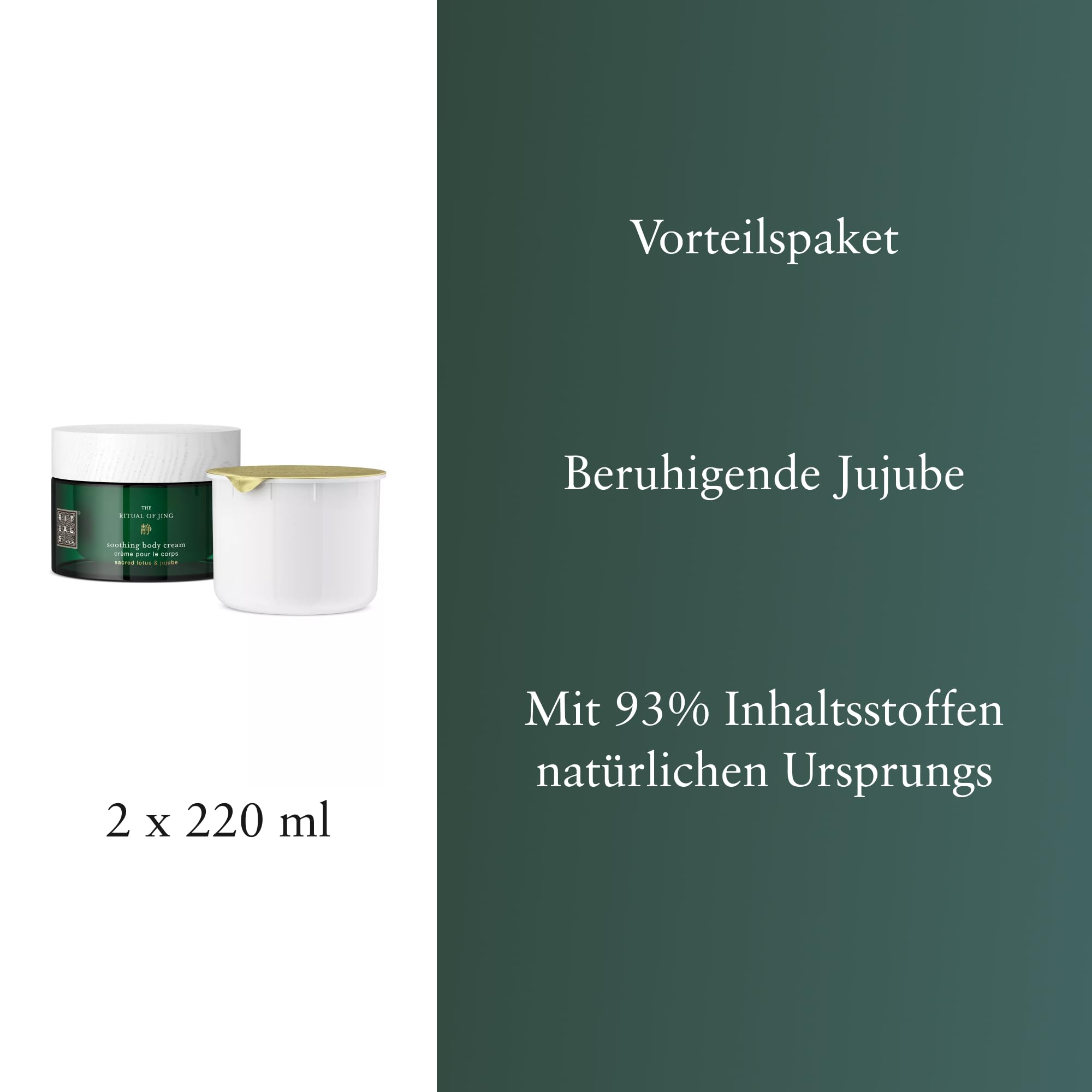 RITUALS Körpercreme + Nachfüllpackung The Ritual of Jing | Creme mit heiligem Lotus und Jujube | Beruhigende Eigenschaften | 220 ml + 220 ml