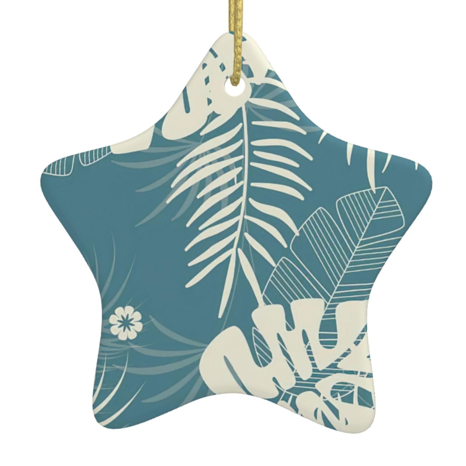 Luxury Cute Leaves Print Christmas Ornaments, Ceramic Hanging Ornament, Round Shape Decorations