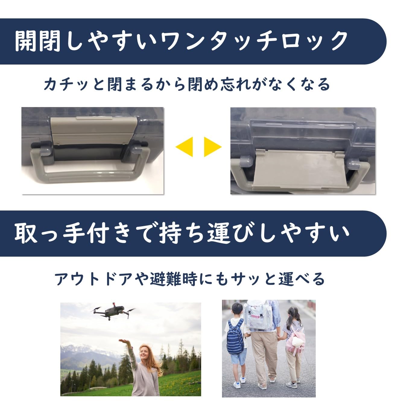 電池ケース 収納ボックス 単3 24本 / 単4 30本 電池 大容量 透明ケース 整理収納 防災グッズ | (電池は付属しません) ブラック 取っ手付き - 4