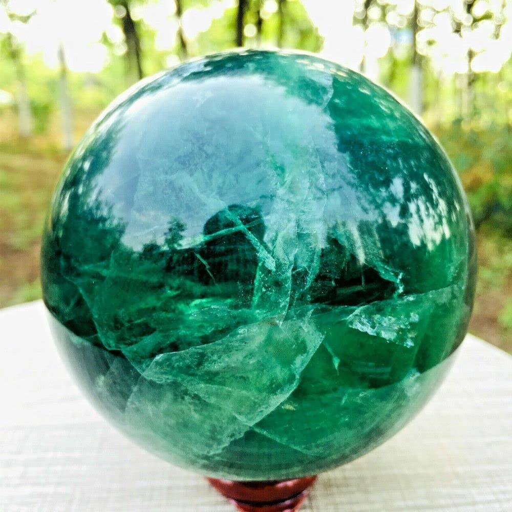 Medytacja dom Naturalna zielona kula fluorytowa kryształ leczniczy kamień szlachetny kula Reiki (rozmiar: 200-250 g)