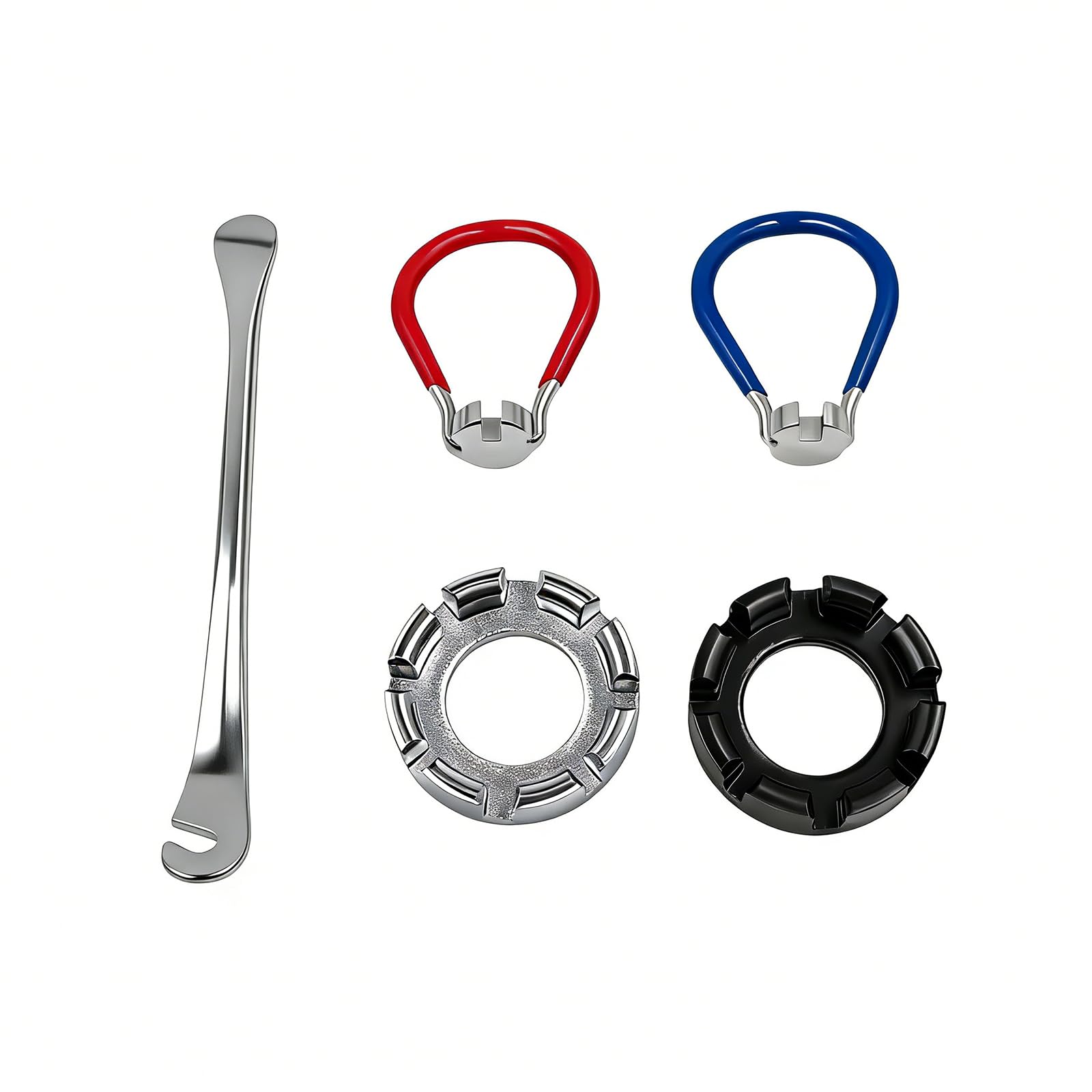Crozgan 5Pcs Universal Bicycle Spoke Wrench Set,Includes 2 Spoke Slot Wrenches,2Pcs Rubber Handle Spoke Wren-ches and 1Pcs Tire Lever for Bike Wheel Wrench 10-15 Gauge Adjust Cycling Wheel Tension