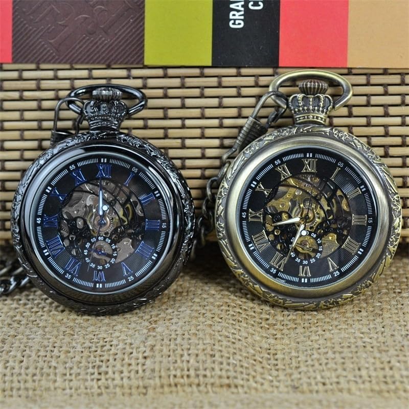 BOSHIYA Vintage Mechanical Pocket Watches for Men Luminous Steampunk Pocket Watch with Chain Golden Skeleton Dial Roman Numberals Pocketwatch Gifts for Fathers Day