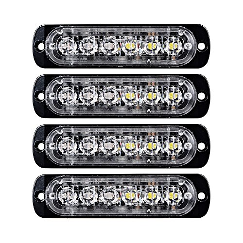 XT AUTO 4pcs Universal 12V-24V Super Bright Red/White 18W 6-LED Warning Emergency Construction