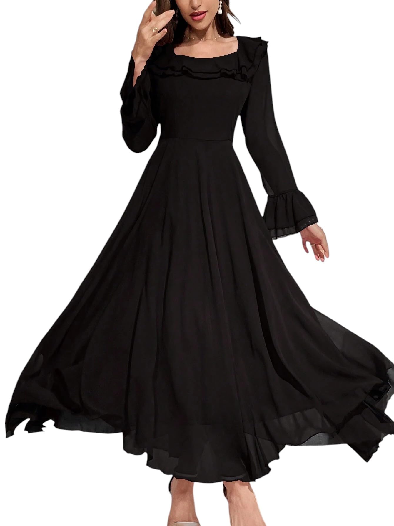 Litzo Women A-Line Maxi Dresses || Western (L-38-L) Black