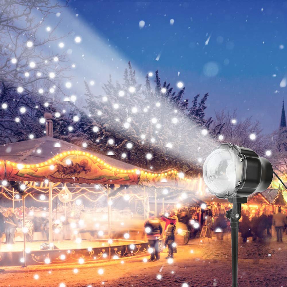 Weihnachtslicht Projektor, Schneeflocken Projektor Licht Outdoor Innenschneefalllichter mit Remote & Timer IP65 Dynamischer Schneeeffekt Scheinwerfer zur Weihnachtsfeier (E Modell)
