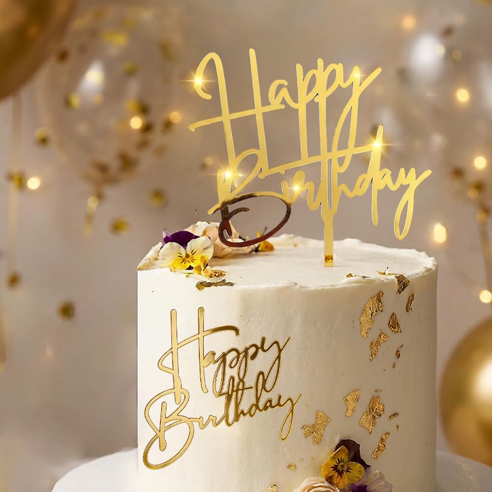 2-Piece Happy Birthday Cake Topper for Birthday Celebration