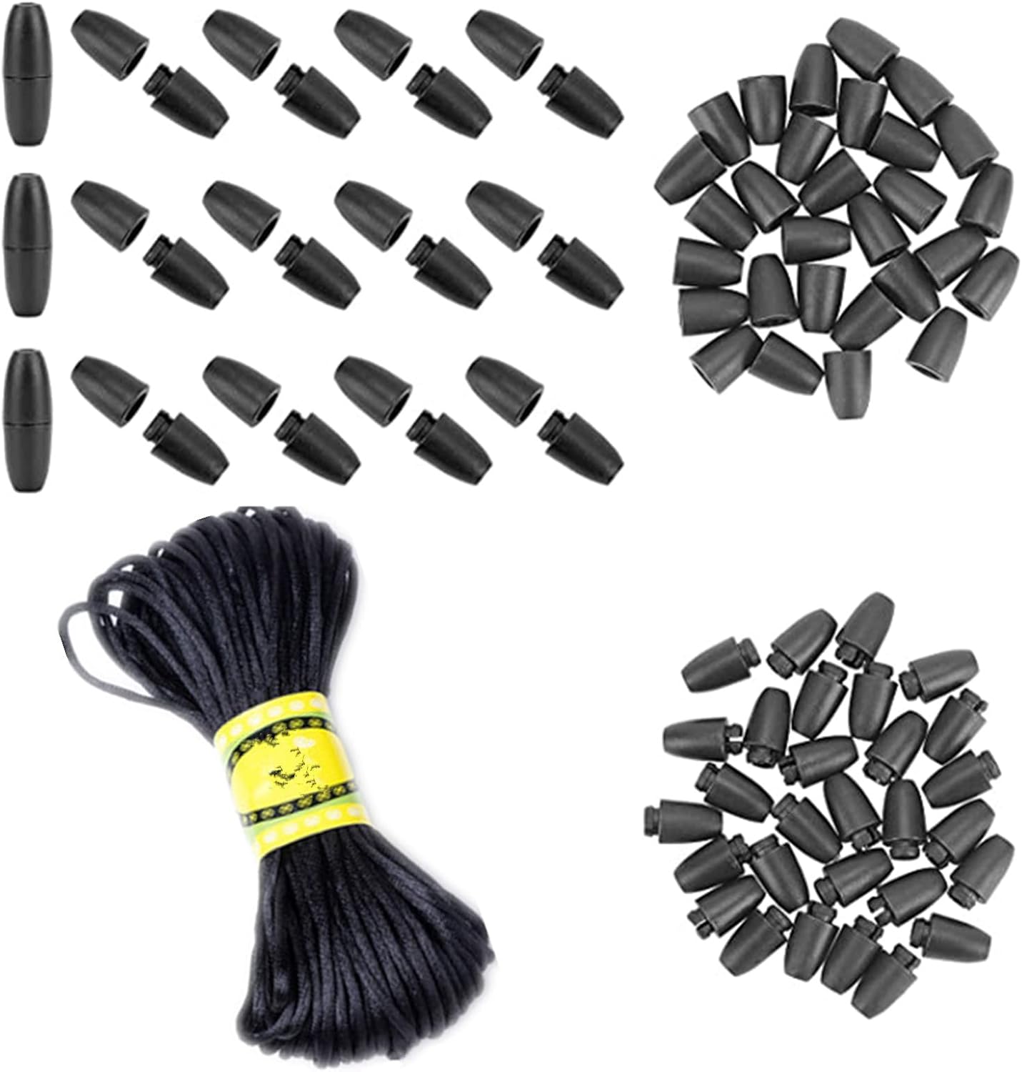 Zaky Hebilla de cierre de seguridad de plástico de 24 mm, color negro con 20 m de nailon trenzado, cuerdas para collares, pulseras, joyería, manualidades, 30 unidades