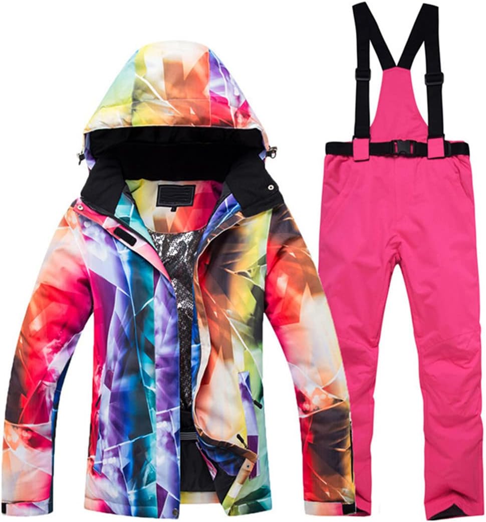 Womens Thick Warm Ski Suit, Waterproof Windproof Skiing Snowboarding Jacket Pants Set, Outdoor Snow Wear