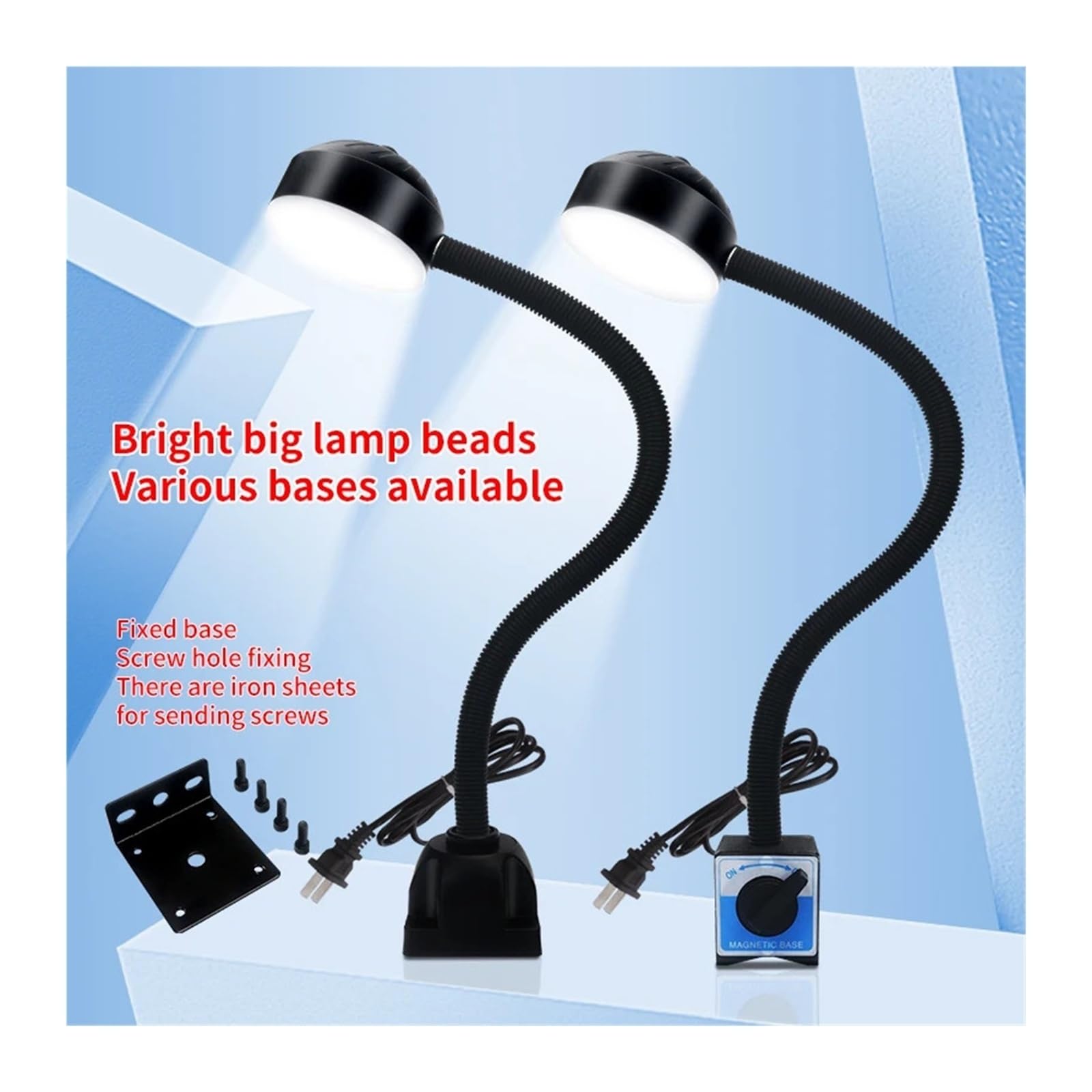 Tokarka światło robocze LED, 12 W, 110-220 V, 24-36 V, elastyczna, długość 40 cm, klips typu łabędzia szyja, magnetyczna lampa podstawowa (przełącznik magnetyczny, US)