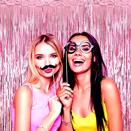 Image of 4 Pack Pink Foil Fringe Curtain Backdrop, 3.28Ft x 8.2Ft Metallic Tinsel Foil Fringe Streamer Curtains for Photo Booth Props, Birthday, Wedding, Valentine's Day Decoration Party Supplies