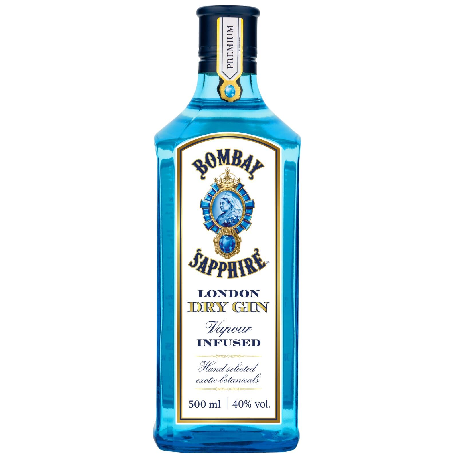 ​​Bombay Sapphire London Dry Gin, 40% vol., 50 cL / 500 mL, 100% Vapour Infused Spirit with 10 Hand-Selected Botanicals​