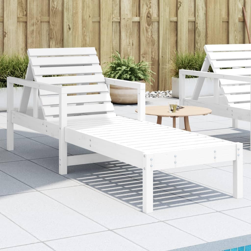 Lettino prendisole bianco in legno di pino massiccio, 199,5 x 62 x 55 cm, regolabile, con schienale, per giardino, terrazza, balcone, piscina, per rilassarsi e prendere il sole