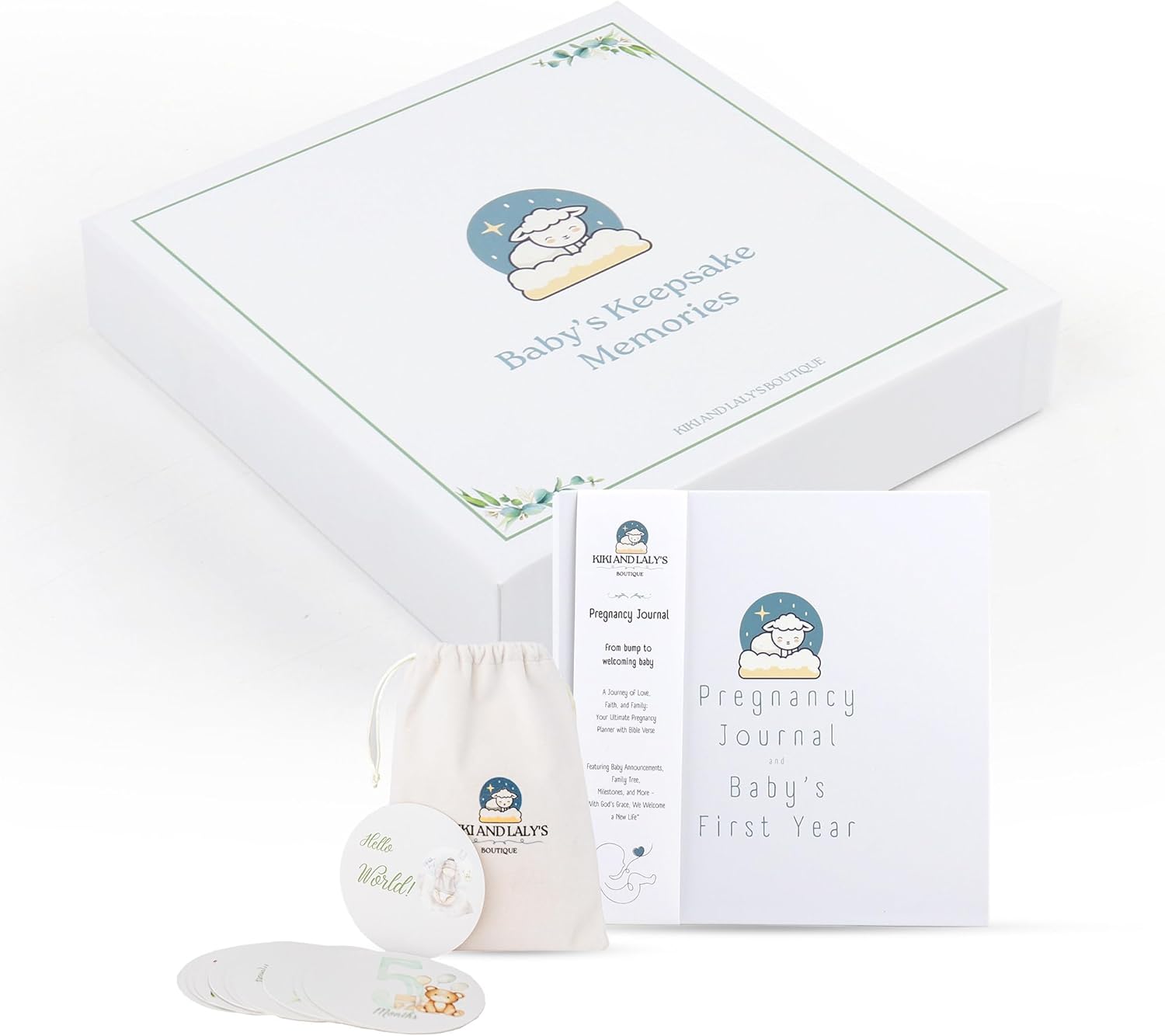 Kiki and Laly's Boutique: Pregnancy Must Haves Journal, Monthly Baby Milestone Cards with Bible Verses, God's Word Inspired Baby's First Year, Baby Announcement Gift for Faith Based Parents-to-Be