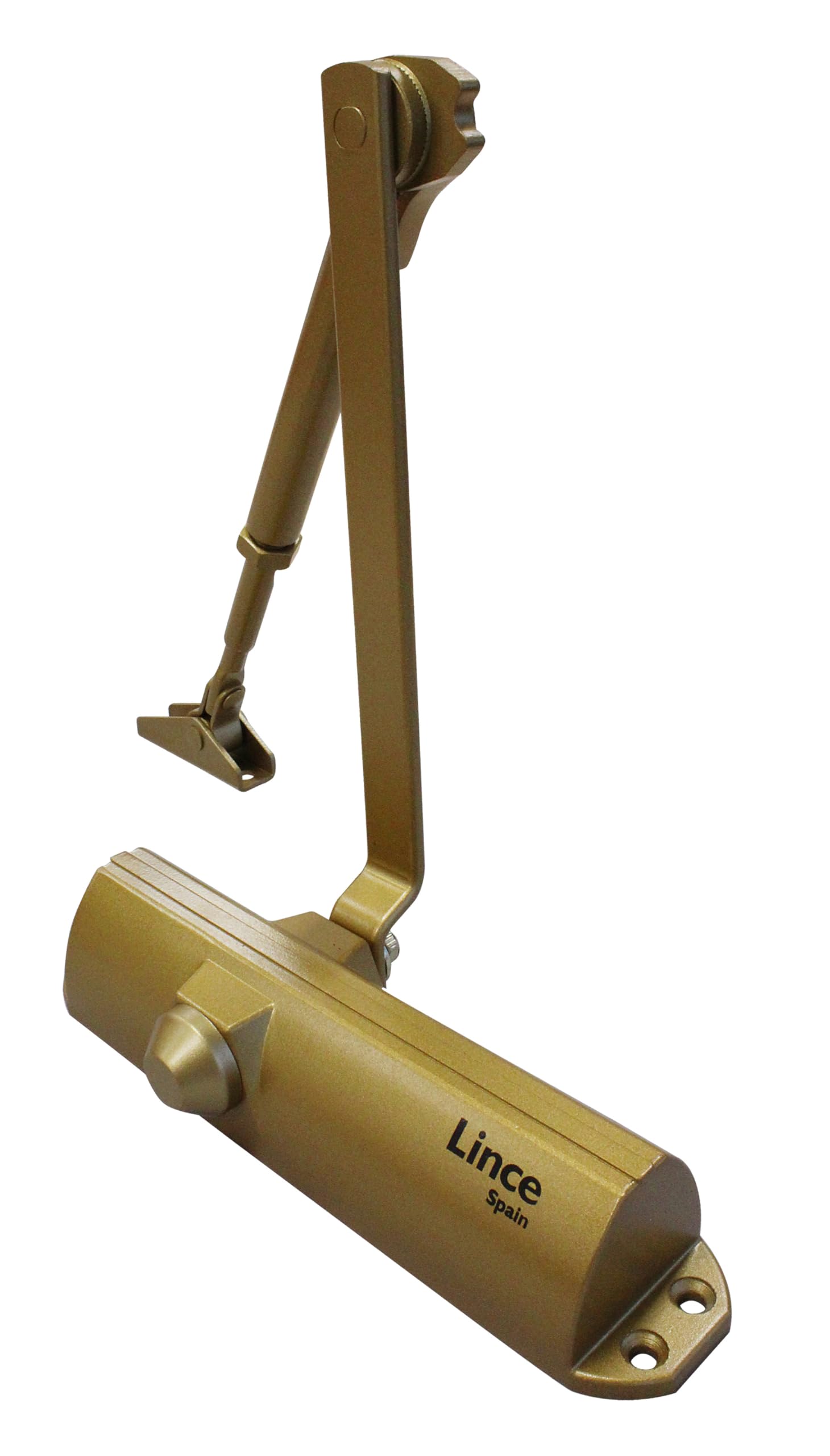 LINCE - CPA24O Cierrapuertas de Brazo Articulado con Fuerza Regulable EN 2-4 Sin Retención para Puertas de hasta 1100mm en Acabado Oro Premium
