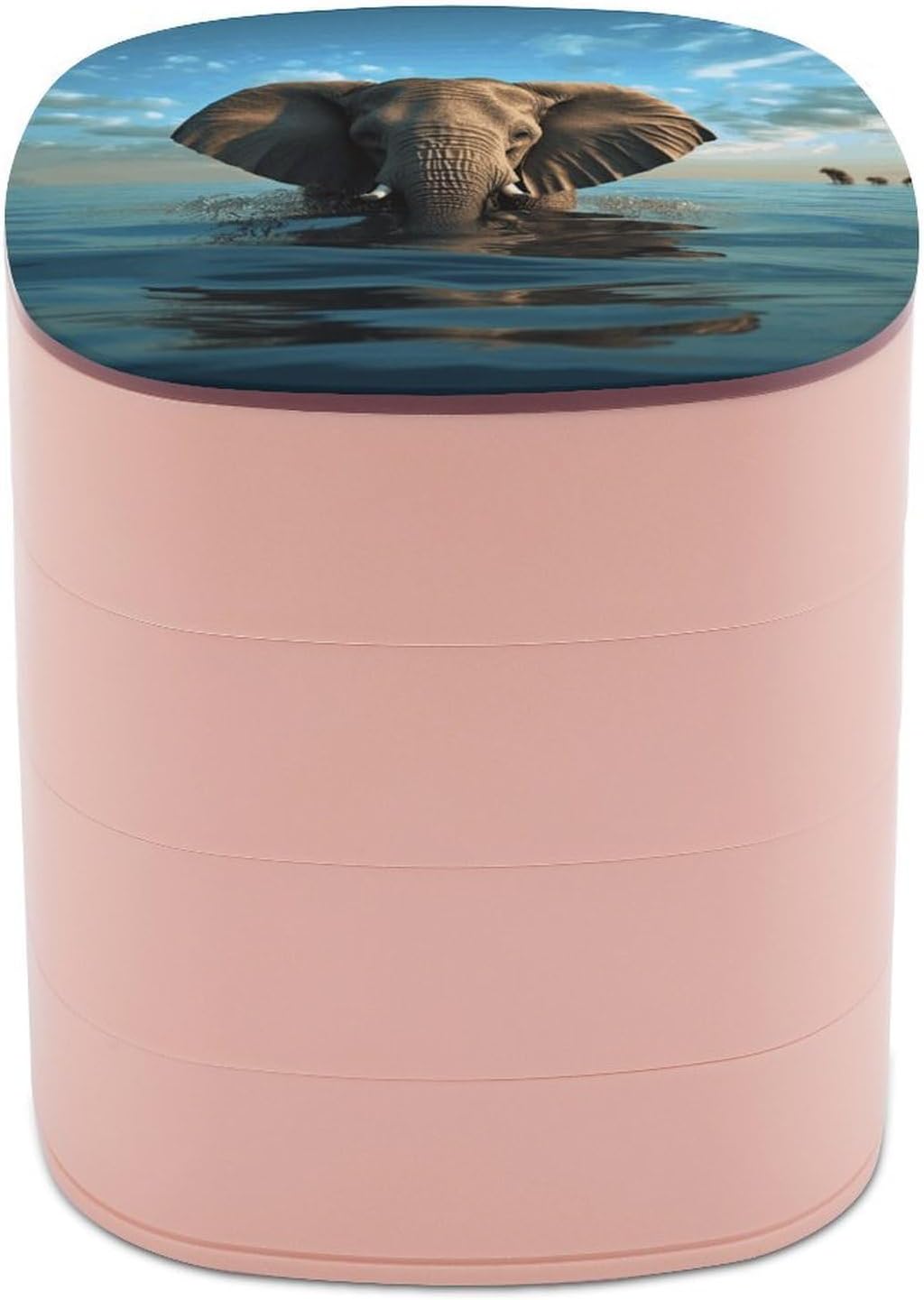 Elephant Is Sitting in The Water 4-Layers 360°Rotating Jewelry Box