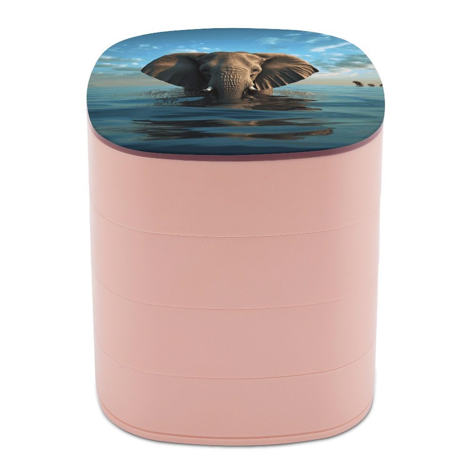 JTREHY Elephant Is Sitting in The Water Jewelry Box 4-Layer Covered Rotating Jewelry Storage Box Large Capacity Storage Boxes Portable Jewelry Case for Bracelets Earrings Necklace