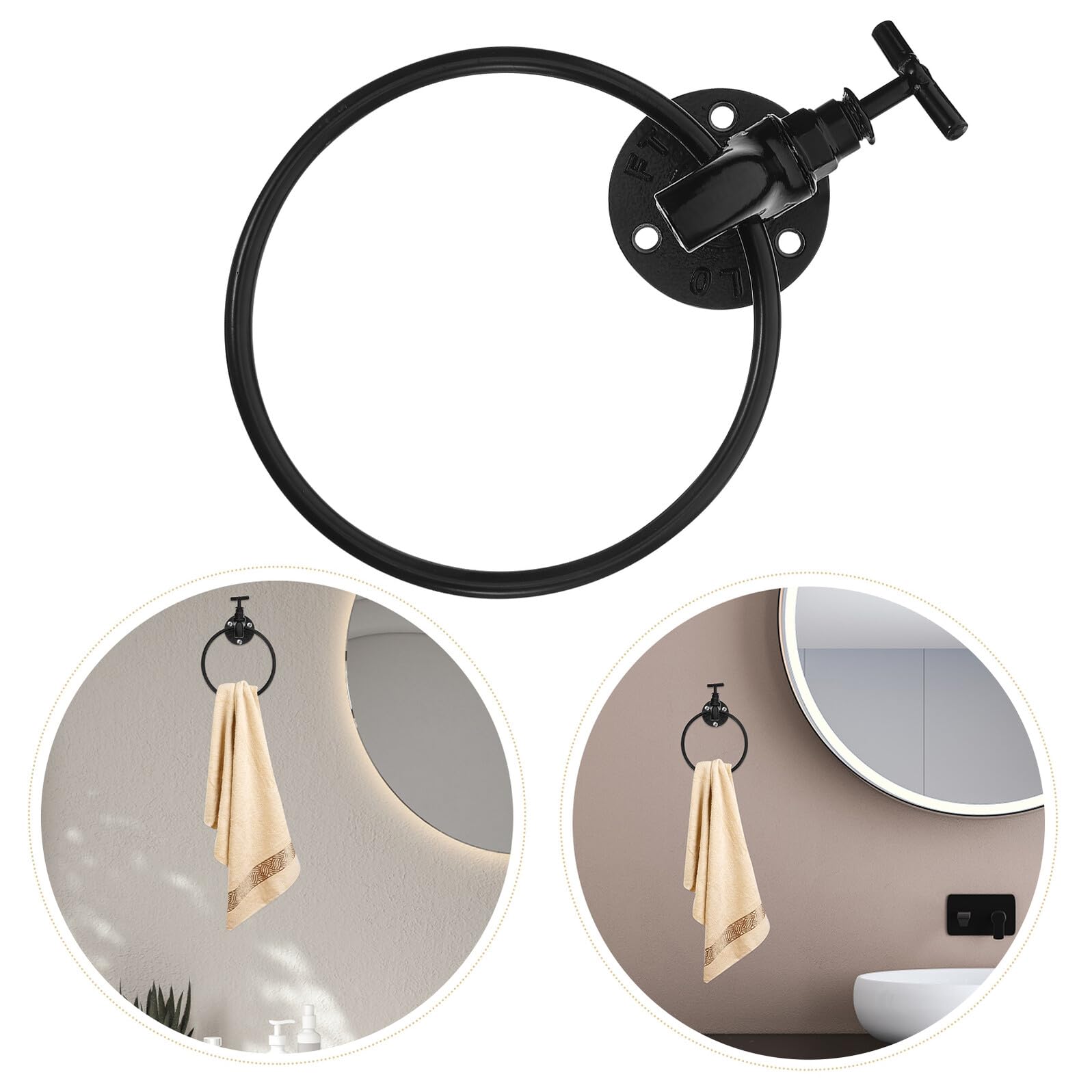Toallero de hierro negro resistente, diseño único de grifo, soporte de pared rústico para baño y cocina, resistente a los arañazos, toallero de estilo industrial