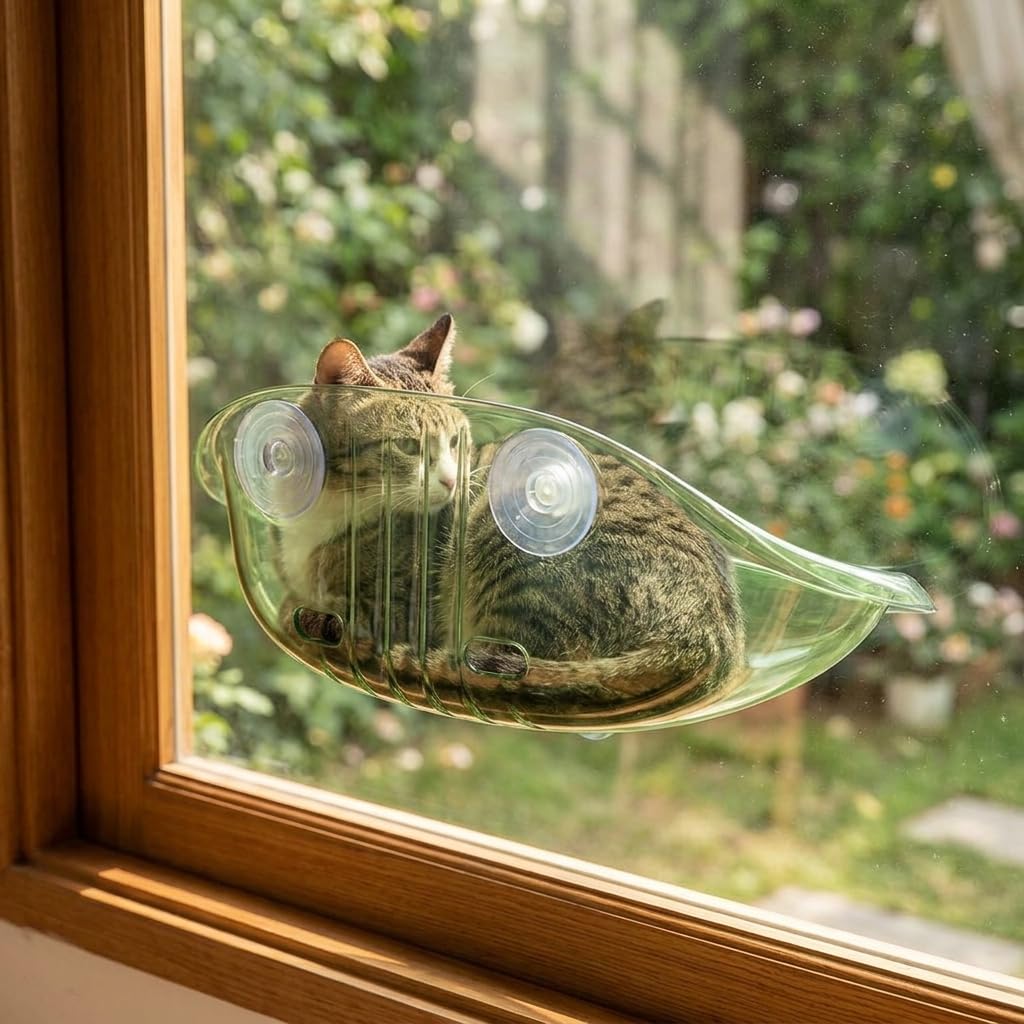 Hamac Fenêtre Chat Suspendu Support Mural Peluche Plateforme Relaxation Animal Lit Chat Sécurisé Matériau AS Solide pour Animaux de Compagnie Détente Intérieur Observation Fenêtre, Vert Agate
