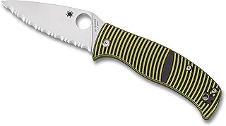 Spyderco Caribbean Folding Knife - Yellow/Black G-10 Handle with Full-Flat Grind, LC200N Steel Blade, and Compression Lock (SpyderEdge, Salt Leaf - Black/Yellow) - Spyderco