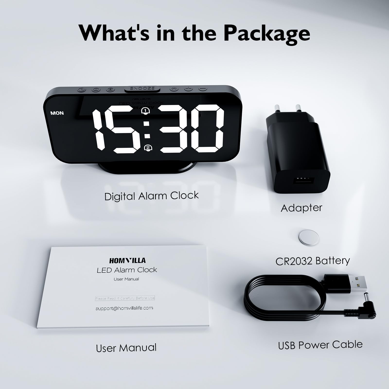 Sveglia Digitale da Comodino a LED,Sveglia da Comodino con Funzione Snooze,Orologio Digitale con Doppio Programma di allarme,12/24H,2 Porte di Ricarica USB