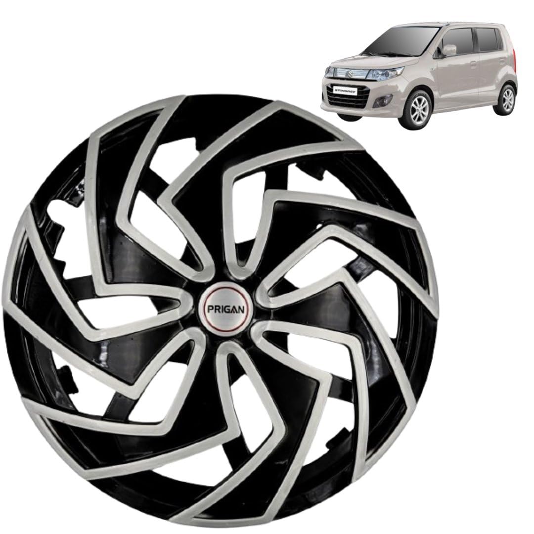 Prigan Wheel Cover for Maruti Suzuki Stingray 14 Inch Black Silver Wheel Cap (Available in 13,14 Inch) (Set of 4 Pcs) (Press Fitting) Model- Spider BS-14