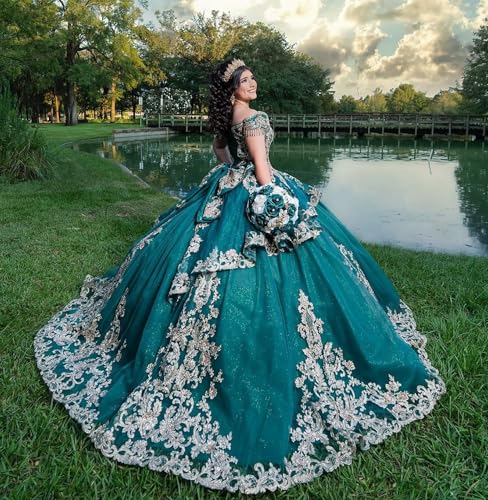 XYAYE Off Shoulder Quinceanera Dresses with Bow Puffy Tulle Sweet 15 16 Dresses Gorgeous Gold Applique Beaded Ball Gown2