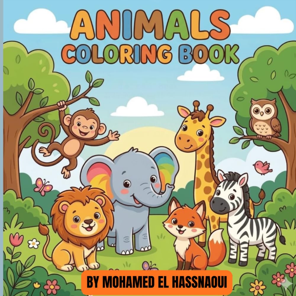 Animals Coloring Book: 32 Cute Animal illustrations with blank pages to prevent bleed-educational facts for kids 3-8