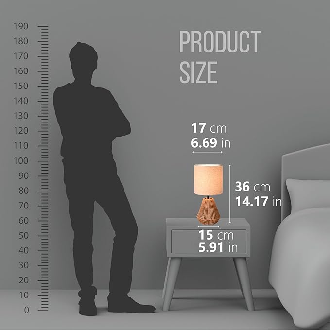 KUNJOULAM KUNJOULAM Rattan Table Lamp, Small Nightstand Lamp with Linen Fabric Lampshade, Desk Lamp for Living Room Home Office photo 3