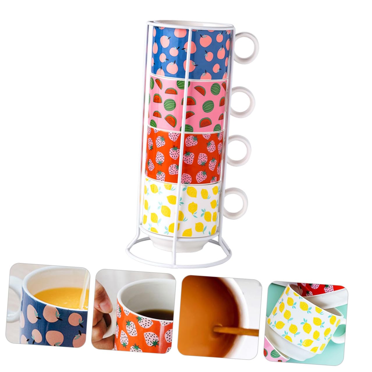 VANZACK Set Tazze in Ceramica Impilabili da 200 Ml Tazze da caffè e Bicchieri D’Acqua Sicuri per Casa Ufficio e Bar Salvaspazio 4 Pezzi