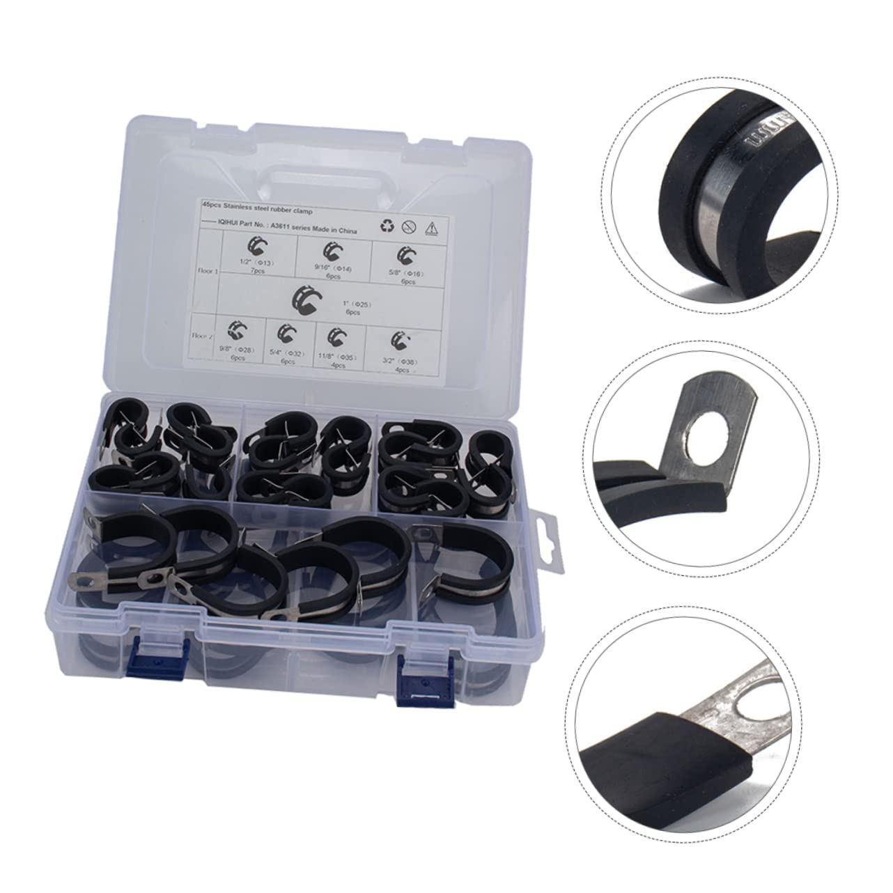 Collier de Serrage en Acier Inoxydable Noir 45 Pièces 8 Tailles