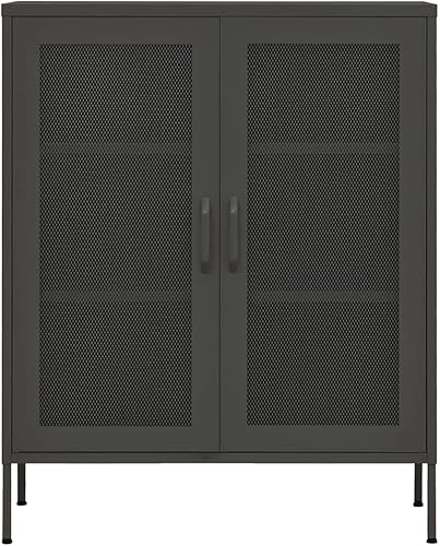 Miniatura 4 de FAMIROSA Armario de almacenamiento de acero con 2 estantes ajustables y 2 puertas de malla, armario de almacenamiento para el hogar, oficina, sala