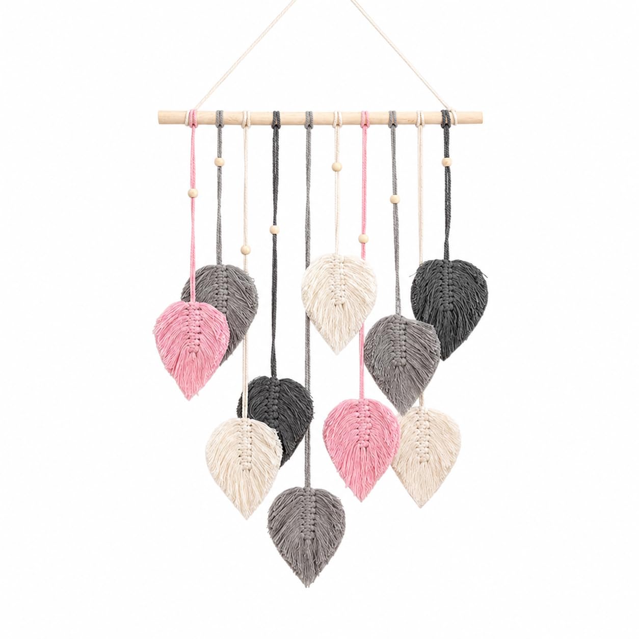 KEVIDA Macrame Wall Hanging，Bohemian Leaf Feather Woven Tapestry Wall Hanging，Handmade Bedroom Wall Decor for Living Room, Apartment Gift, Dorm (Pink)