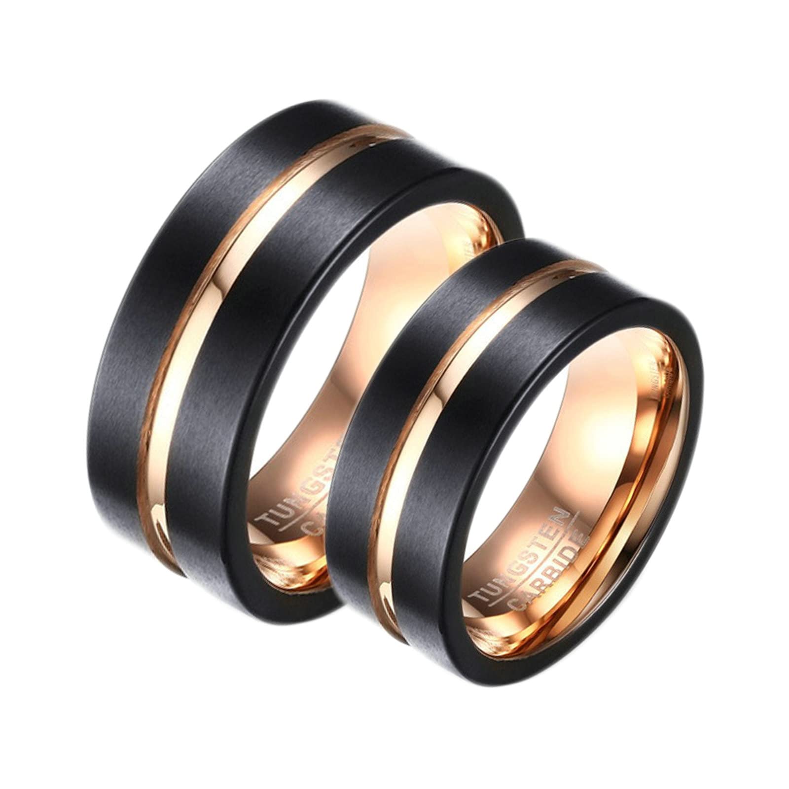 Aeici Anillo Fiancaille para hombre y mujer, anillo grabado de tungsteno, anillo cepillado, bicolor, 8 mm