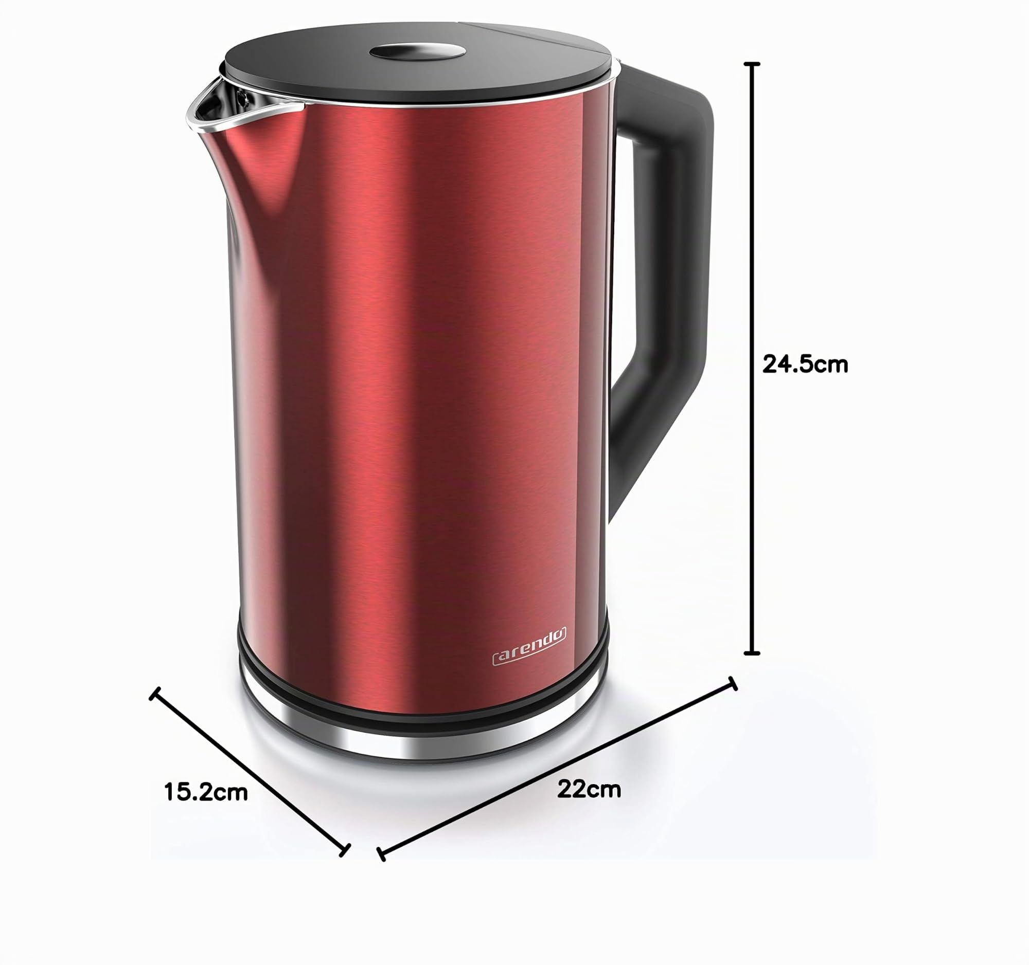 arendo - Bollitore Acqua Elettrico da 1.5L 2200W - Eco Controllo Temperatura - Temperatura Regolabile 40-100°C - Parete Doppia - in Acciaio Inossidabile - Senza BPA - Rosso