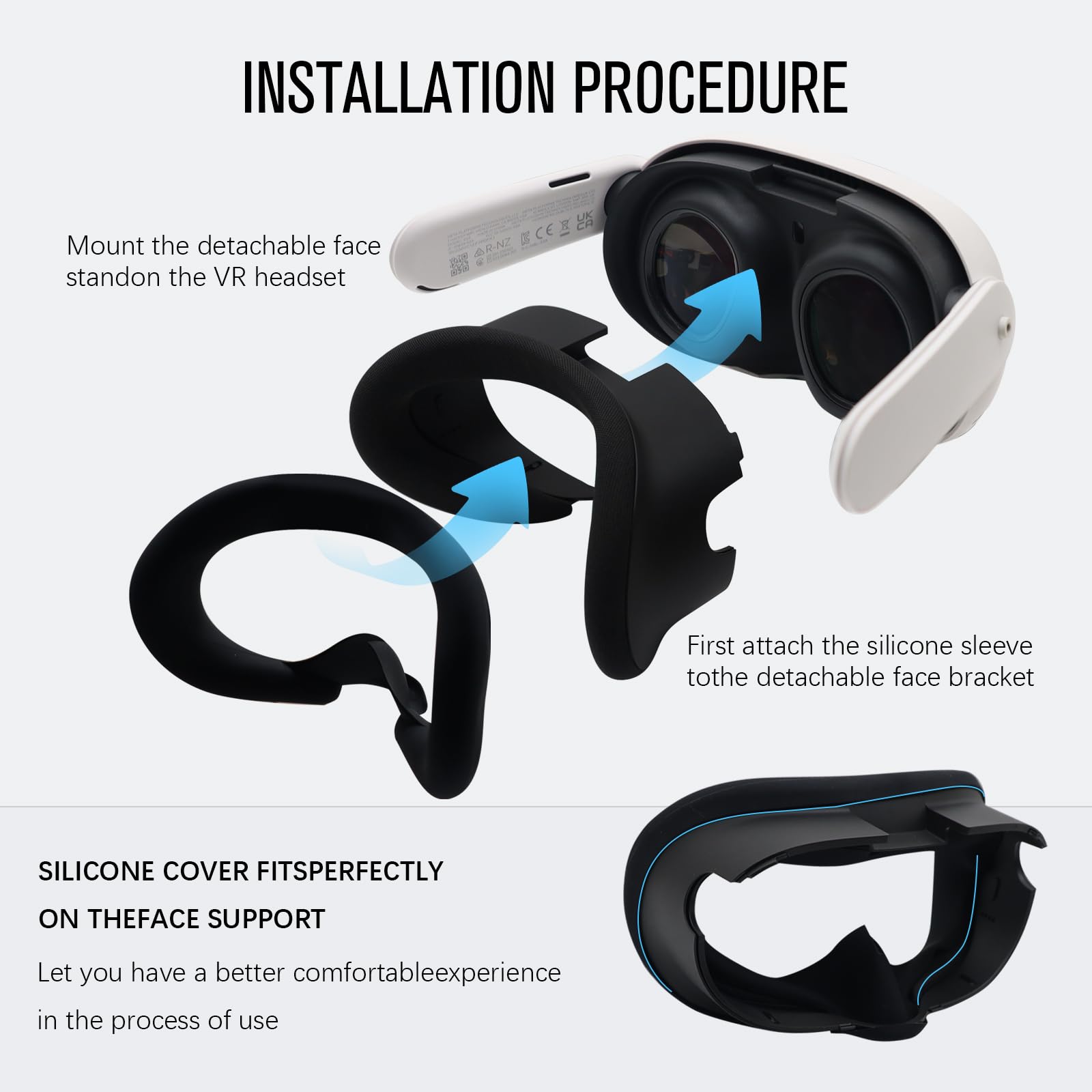 AIPINQI Accesorios para Meta Quest 3, juego de fundas protectoras de silicona VR 3 en 1 para Oculus Quest 3, a prueba de sudor, lavable, a prueba de luz, antifugas, almohadilla facial, cubierta de