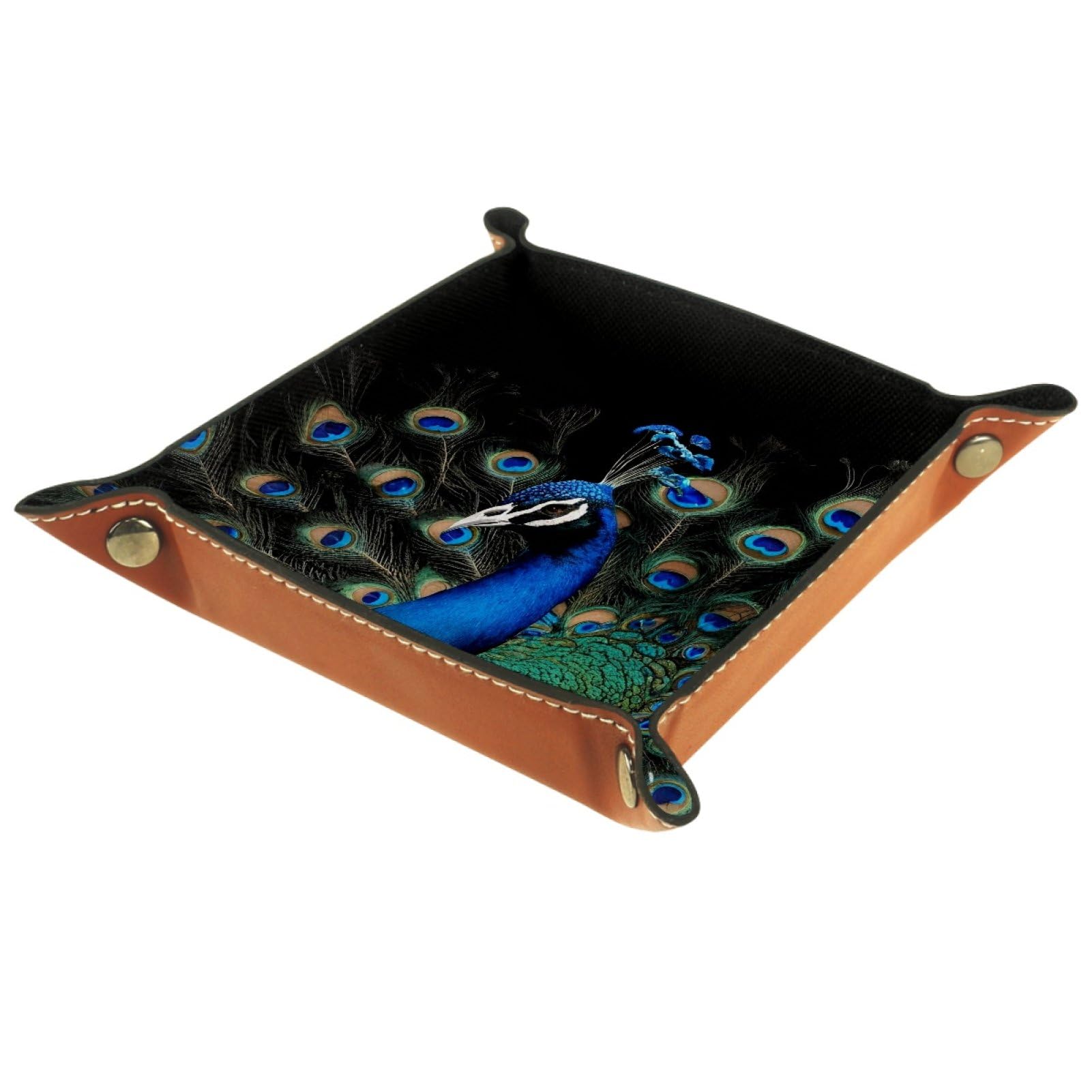 VAPOKF Peacocks Portable Folding Dice Rolling Tray, Microfiber Leather Dice Holder for Dice Games Like RPG, DND and Other Table Games