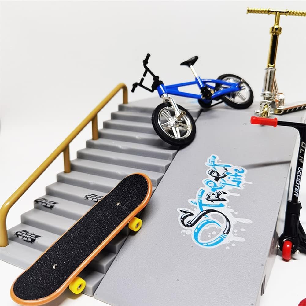 AMEIYUN Finger Skateboard Ramp Kit, Skate Park Kit, Venue Props, Alloy Finger Bike, Scooter Pants