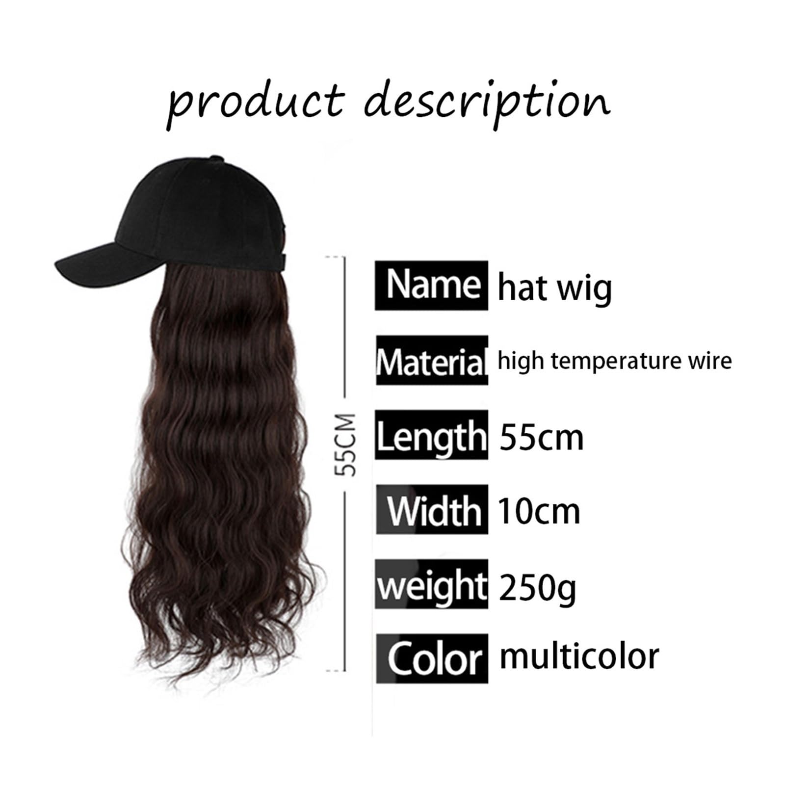 JUNXIAN Wig Cap Long Hair Cap Long Vacation Hair Hat Body Fashion Lady Head Hair Sets Wig Cap Wig Hat(4)