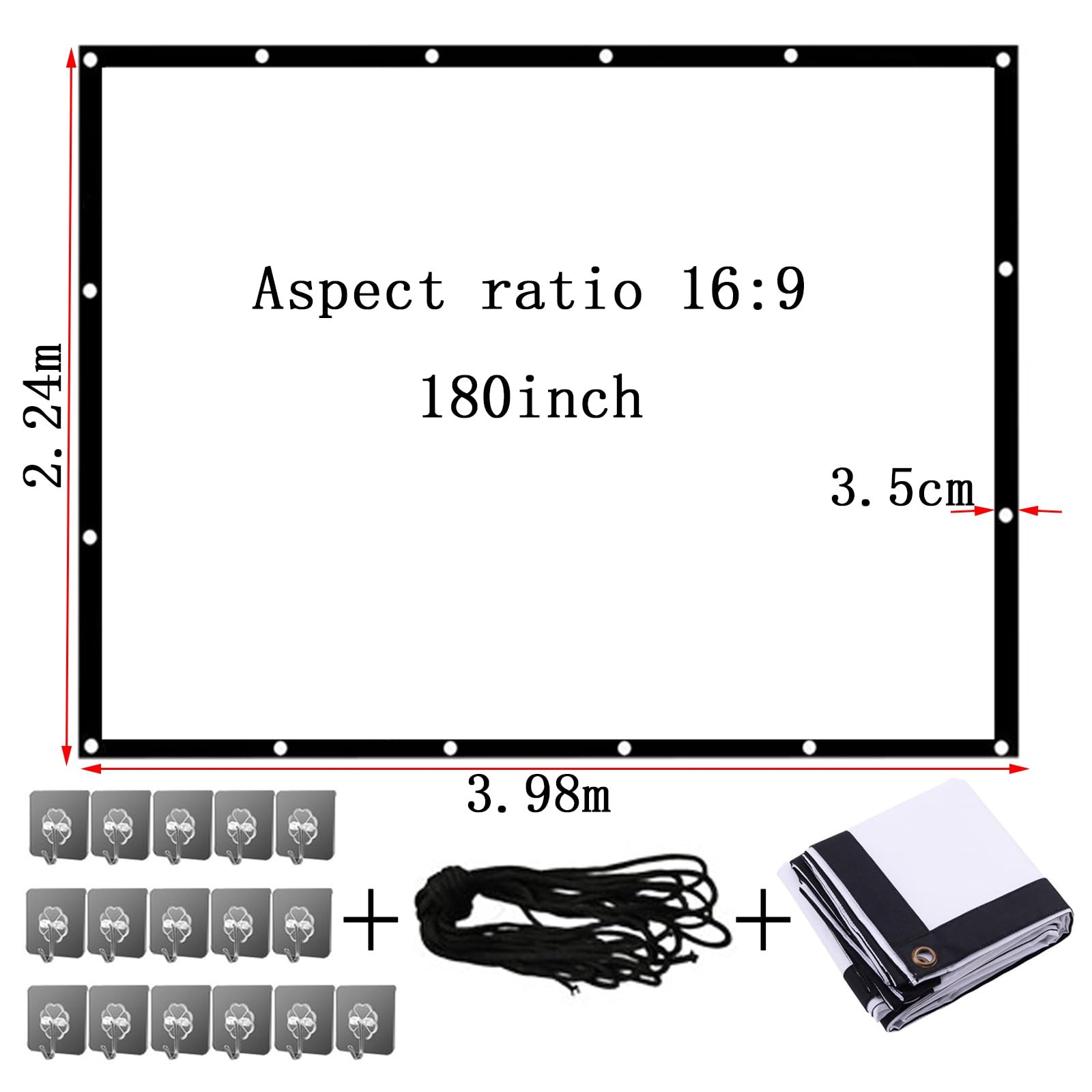 Schermi per Proiezione 60-200 Pollici, 4:3/16:9 Schermo Di Proiezione, Schermo Di Proiezione In Bianco Morbido Portatile Addensato per Film Da Campeggio All'aperto Cinema All'aperto(16:9,180 inch scre