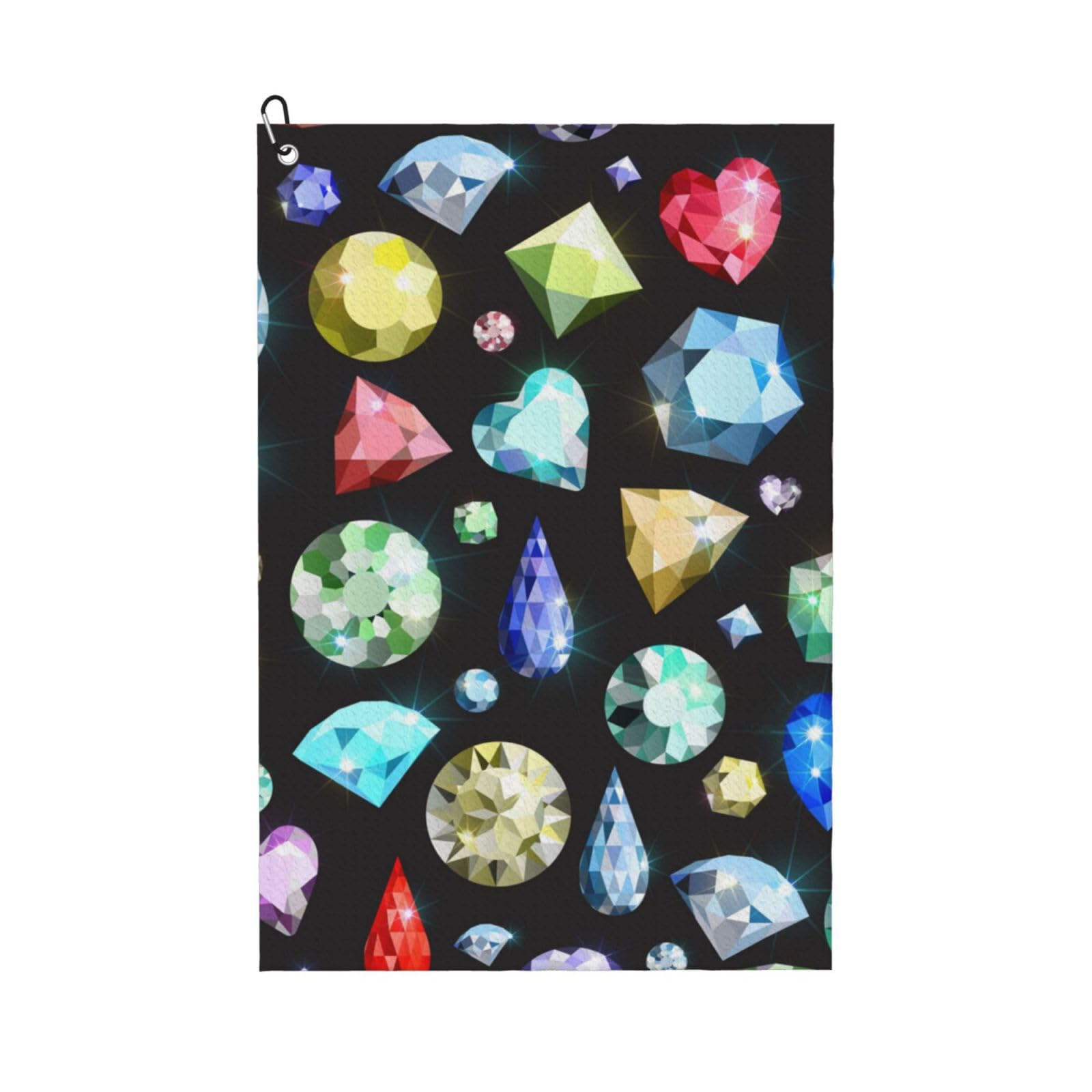 Hnnkloy Colored Gemstone Pattern, 16x24 in Portable Waffle Golf Towels with Carabiner Clip for Golf Bag