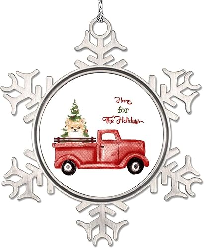 Miniatura 8 de Red Christmas Truck Dog Snowflake Ornaments Chow Chow Dog Ornament for Christmas Tree Decor Home for The Holidays Metal Custom Pet Christmas