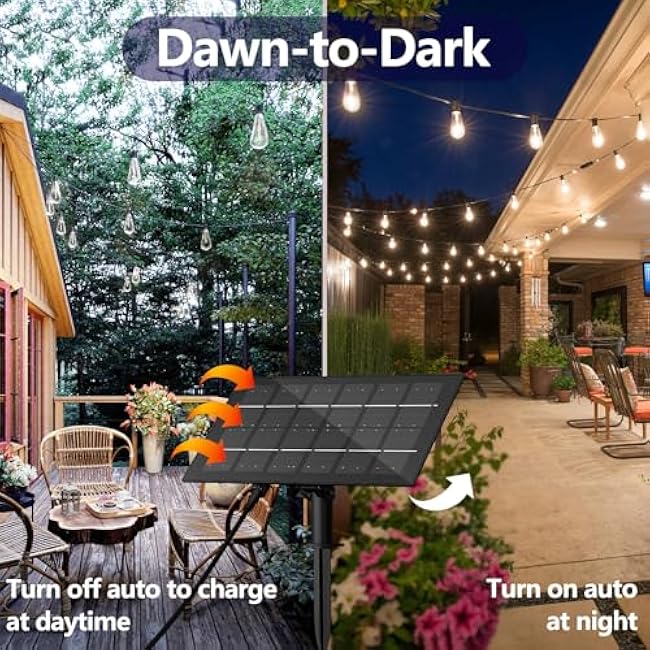 Stright 60FT Solar String Lights Outdoor Weatherproof with Remote, Solar Powered LED Edison Bulb 15 Sockets Outdoor String Lights for Outside Patio Backyard Fence Halloween Christmas Decorations