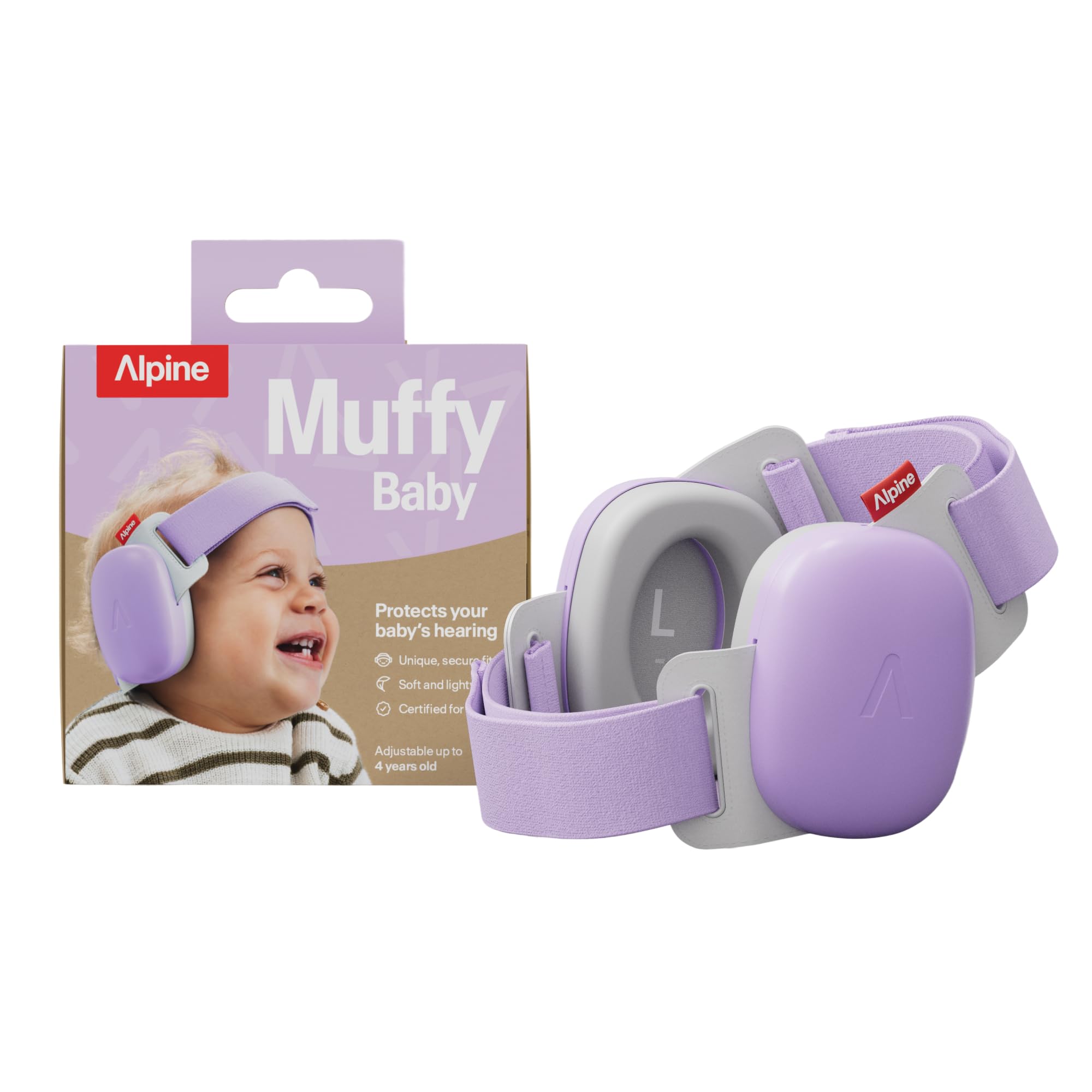 Alpine Muffy Baby Comfort, Paraorecchie Migliorati per Neonati e Bambini, Certificato CE, Vestibilità Sicura E Confortevole, Protezione dell'udito Regolabile Fino A 48 Mesi, Attenuazione 24 dB, Viola