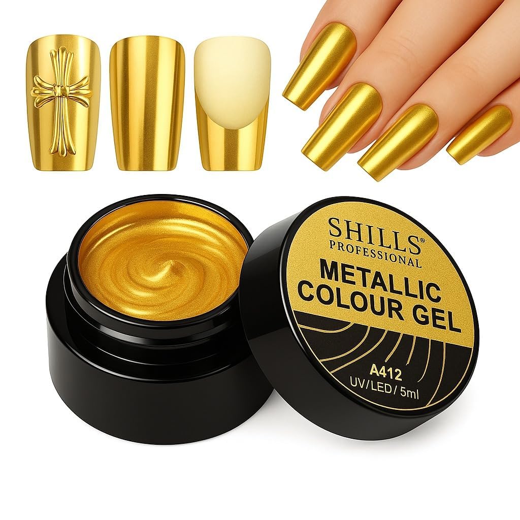 SHILLS PROFESSIONAL Metallic Nail Colour Gel Polish | Chrome UV/LED Gel | Long-Lasting Nail Art Paint 5ml (Gold, 5 ML)-picture-15