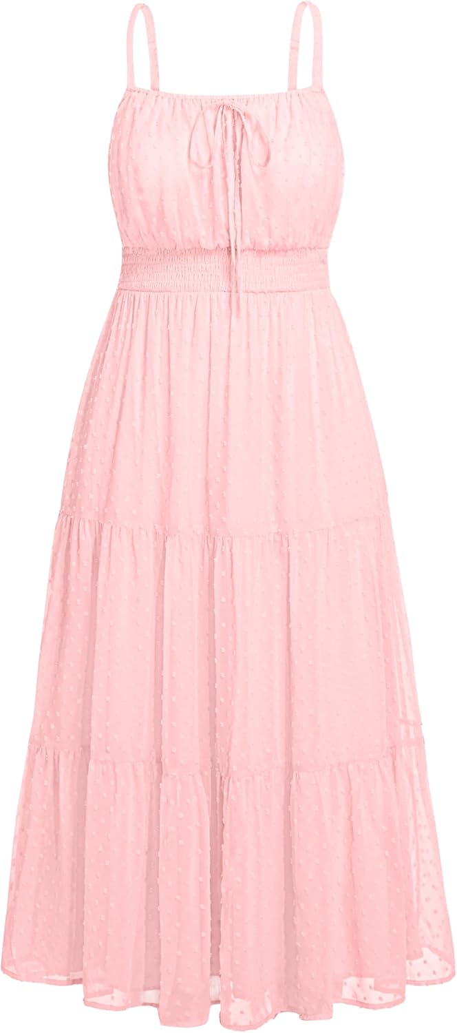 Plus Size Summer Dresses - Boho Maxi Sundress with Pockets Spaghetti Strap Long Casual Sun Dress for Vacation and Beach