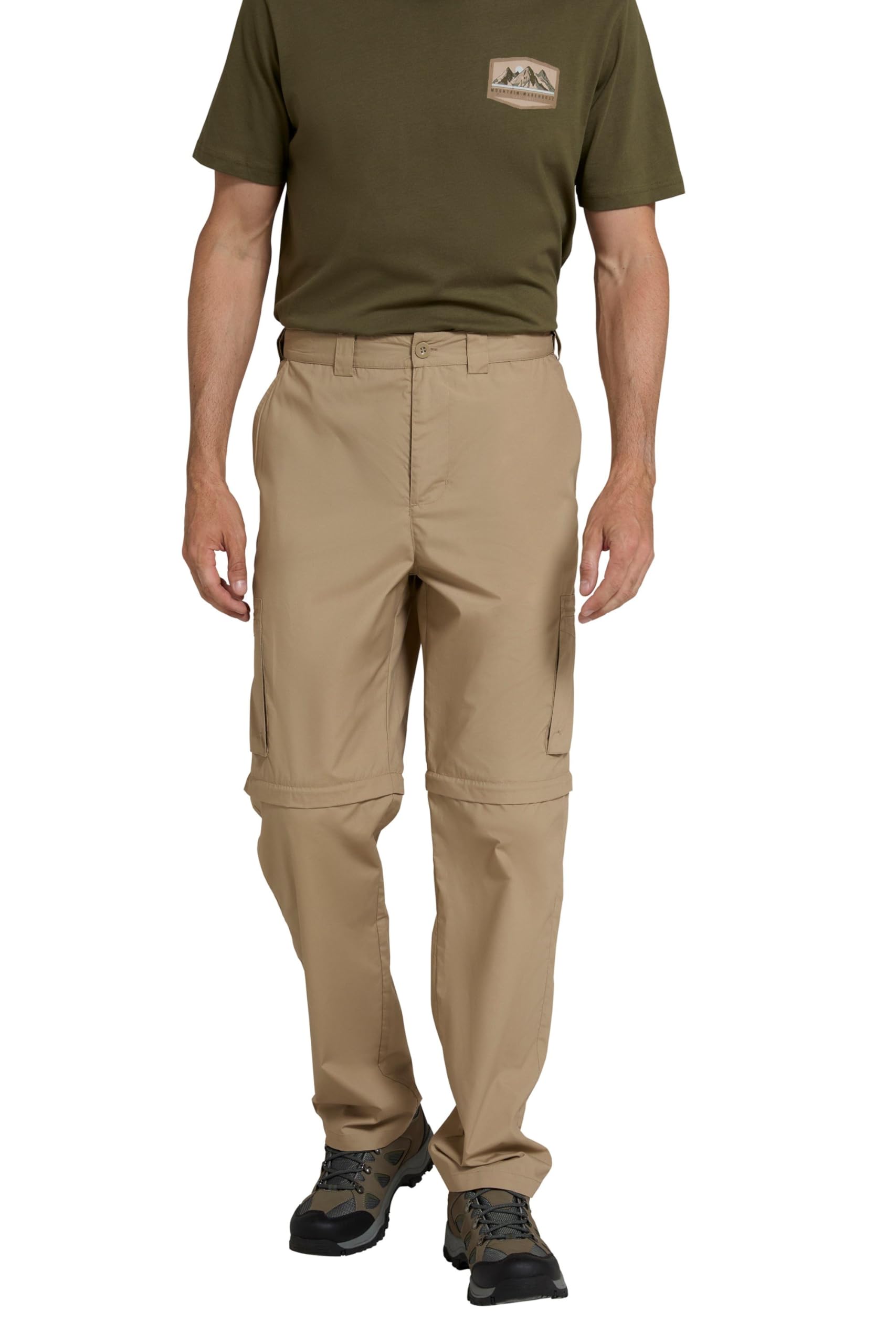 Mountain Warehouse Men's Dark Beige Trek Convertible Trousers - Knee Zip Hiking Pants, Lightweight Trousers, Adjustable Pants, Casual Bottoms - Spring Summer, Travelling (Regular Length) W36