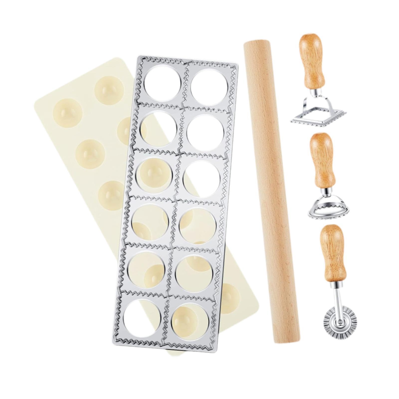 para Ravioles, Molde para Pasta, Construcción, 12 Agujeros, Fácil de Limpiar, Versátil, Rodillo de Madera, Máquina para Hacer Empanadillas, Plata, Individual