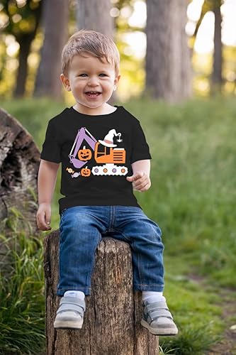 Miniatura 5 de Camiseta espeluznante que brilla en la oscuridad, manga corta, diseño de excavadora, para niñas, para fiesta de calabaza, Halloween